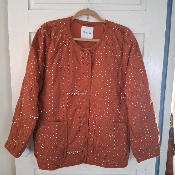 Madewell Women's Cotton Rust Colored Quilted Bandana Jacket "as is" (No Belt) - Picture 3 of 16